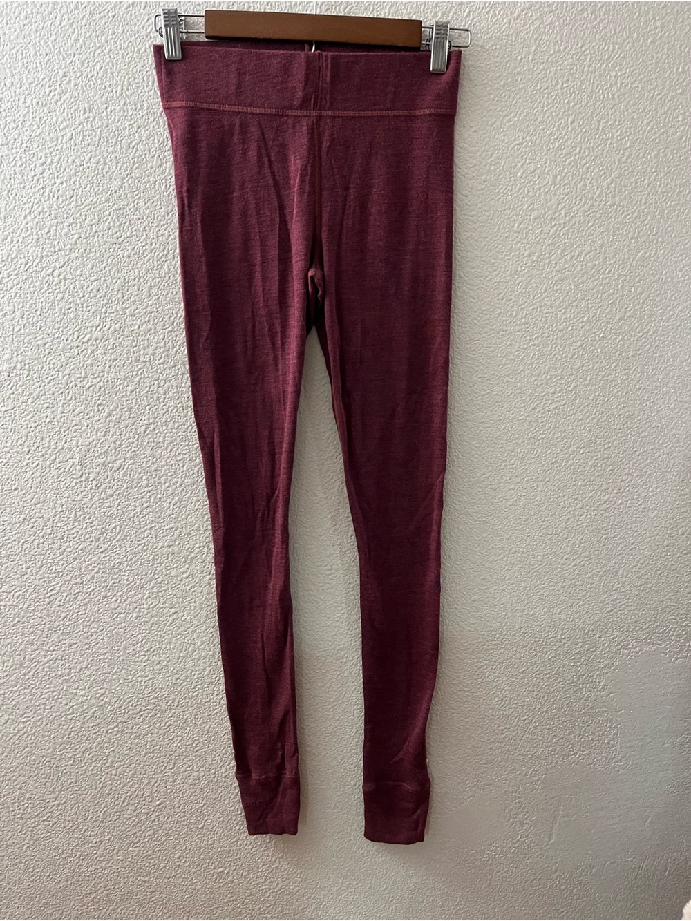Woolx Avery Leggings 100% Australian Merino Wool Base Layer Burgundy Small